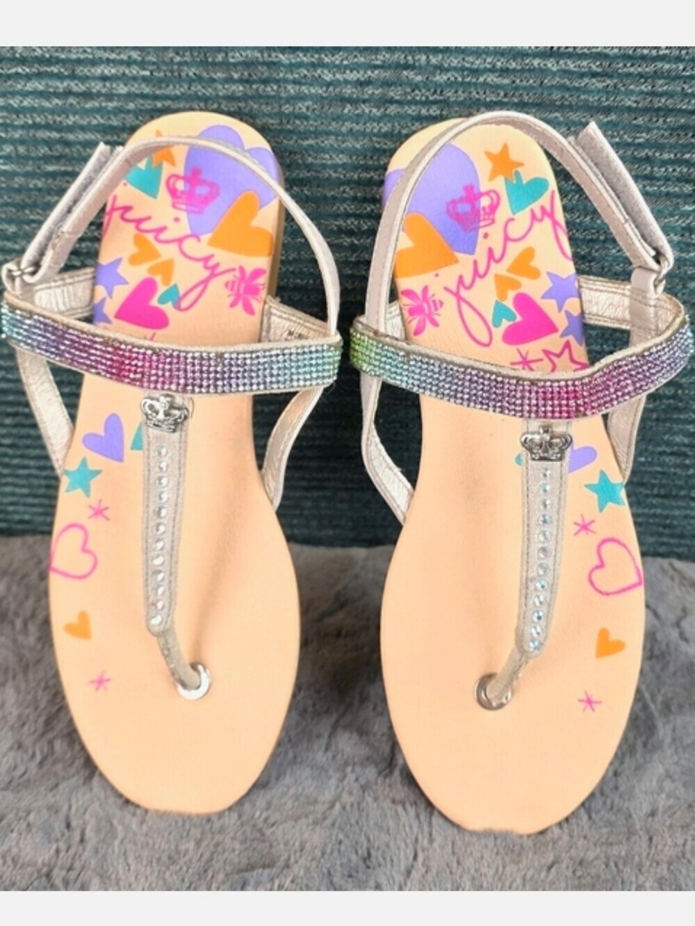 Juicy Couture Kids Sandals Creek Side Court Rainbow Crystal Thongs